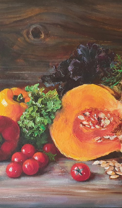 "Delicious still life." still life  liGHt original painting PALETTE KNIFE  GIFT (2016) by Anna Bessonova (Kotelnik)