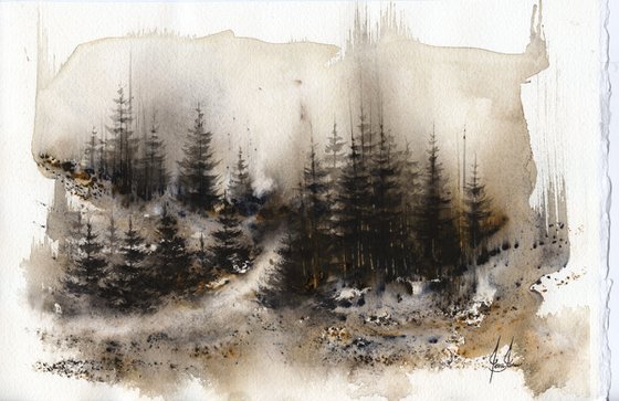 Places XIV - Watercolor Pine Forest