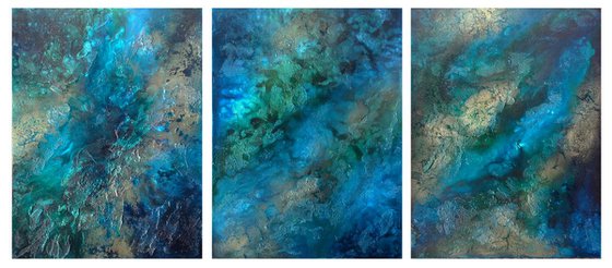 Into the deep - Set Of 3, 138 x 61 x 3 cm Ready to hang