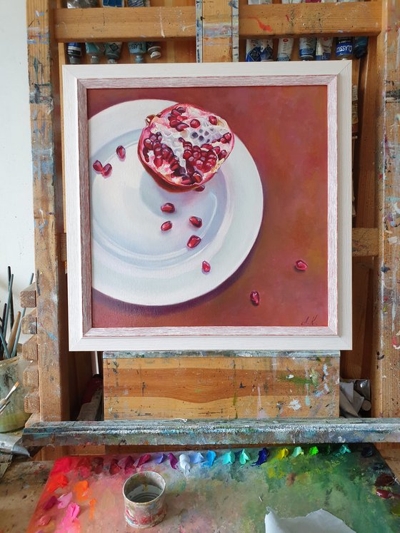 "Secret passions."  pomegranate still life  liGHt original painting  GIFT (2021)