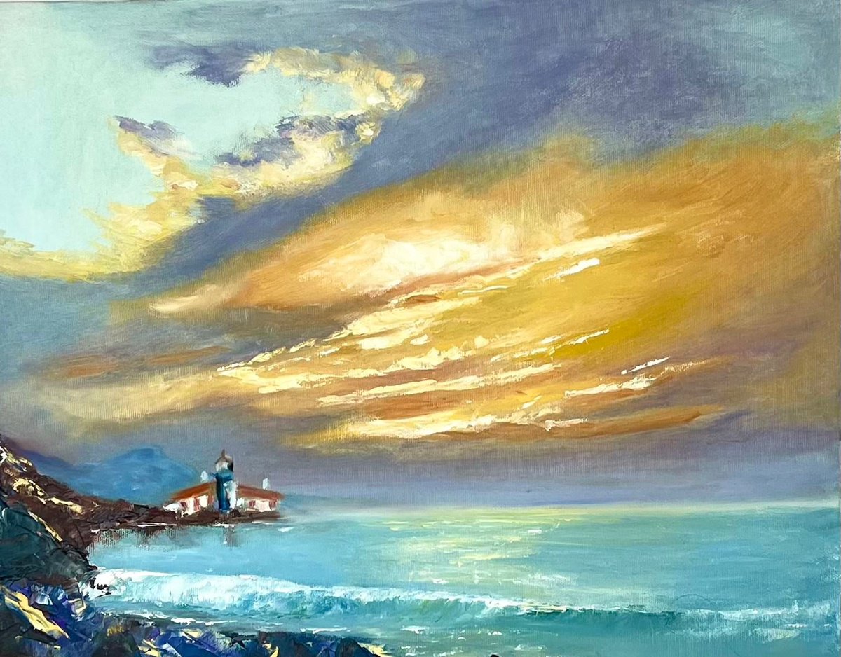 Impressionistic Landscape Oil Painting By Anastasiia Novitskaya, 20 X 16, Lighthouse, Original Artwork