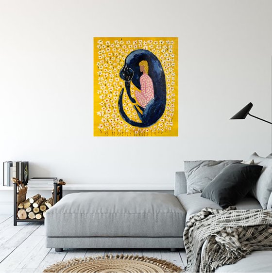 Woman Cat Daisy Original Painting