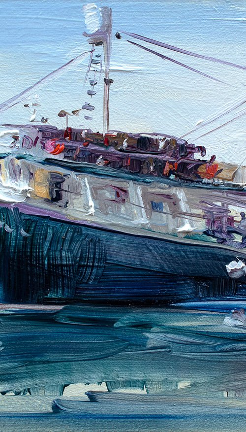 Fishing boat Plein Air painting by Bozhena Fuchs