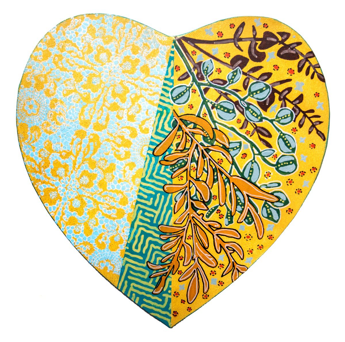 Graphic Botanical Acrylic Painting By Ariadna De Raadt, 11 X 11, Spring Heart 3, Original Artwork