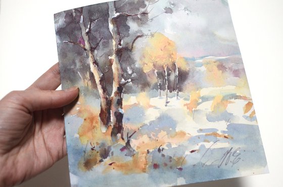 Small winter landscape in watercolor