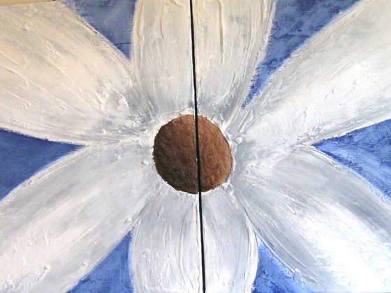 daisy painting original hand painted abstract flower painting art canvas - 40 x 16 inches