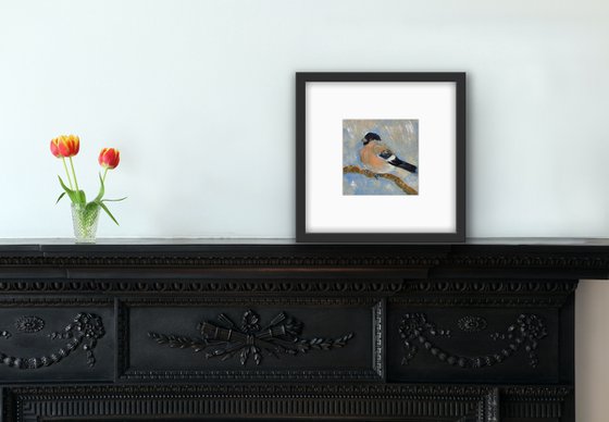 Bird oil painting - Bullfinch female small canvas art - Christmas gift for bird lover (2021)