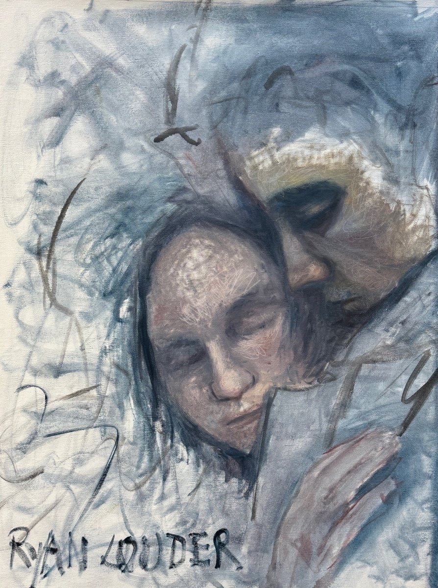 Expressive Portrait Oil Painting By Ryan Louder, 18 X 24", Hold Me, Original Artwork