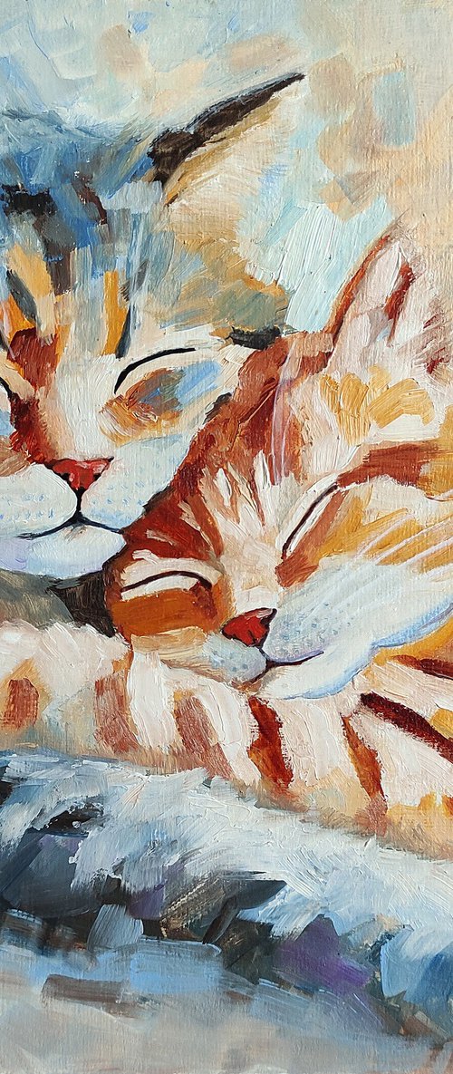 Sleeping Cats Couple Painting by Yulia Berseneva