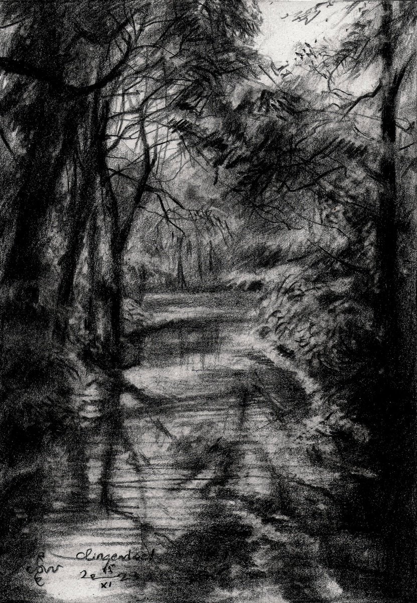 Impressionistic Landscape Pencil Drawing By Corne Akkers, 4 X 6, Clingendael - 15-11-23, Original Artwork