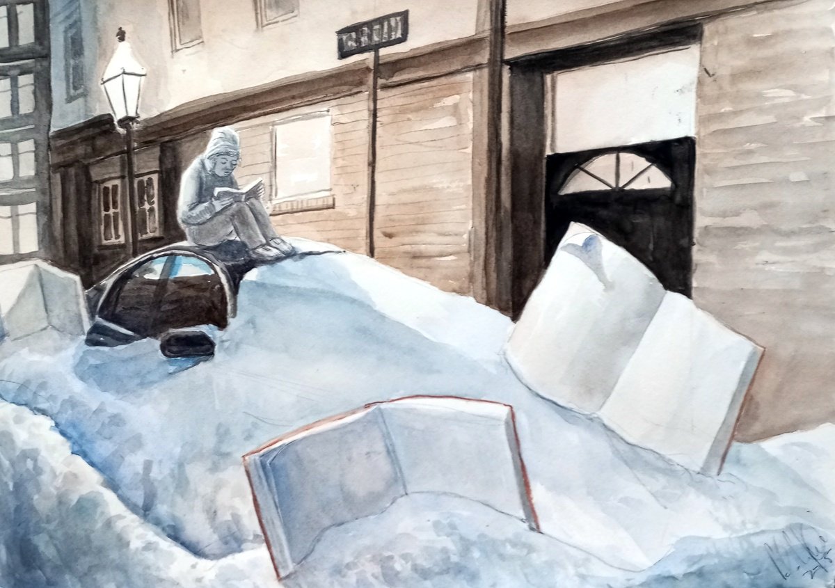 Illustrative Pastel Drawing , Snow Reader By Paolo Beneforti, 17 X 12, Artwork For Sale On Artfinder