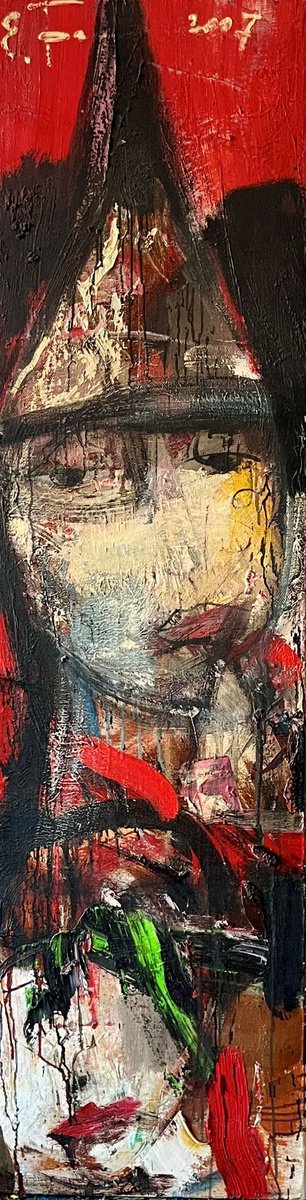 Expressive Portrait Oil Painting By Eduard Belsky, 16 X 59, Harlequin, Original Artwork