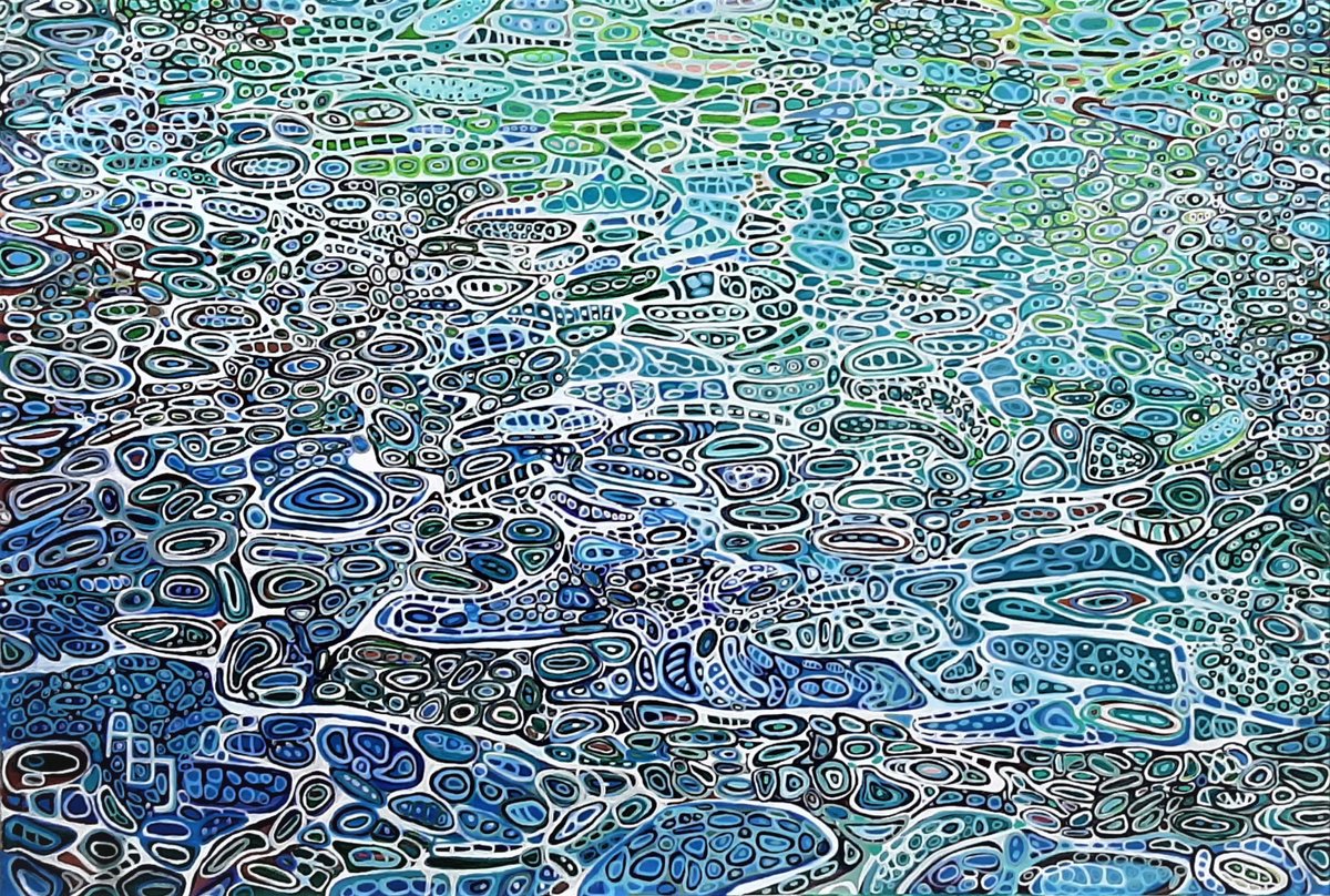 Urban And Pop Landscape Acrylic Painting By Alexandra Djokic, 63 X 43, Water Reflection, Original Artwork