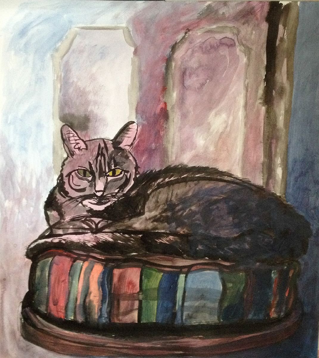 cat on a pillow by Ren Goorman