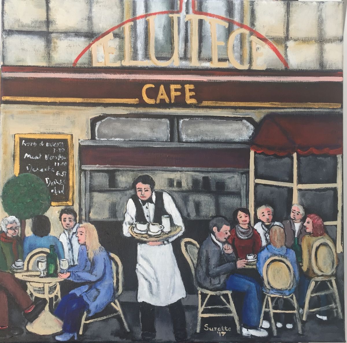 Meet you at Cafe Le Lutece Acrylic painting by Suzette Datema | Artfinder