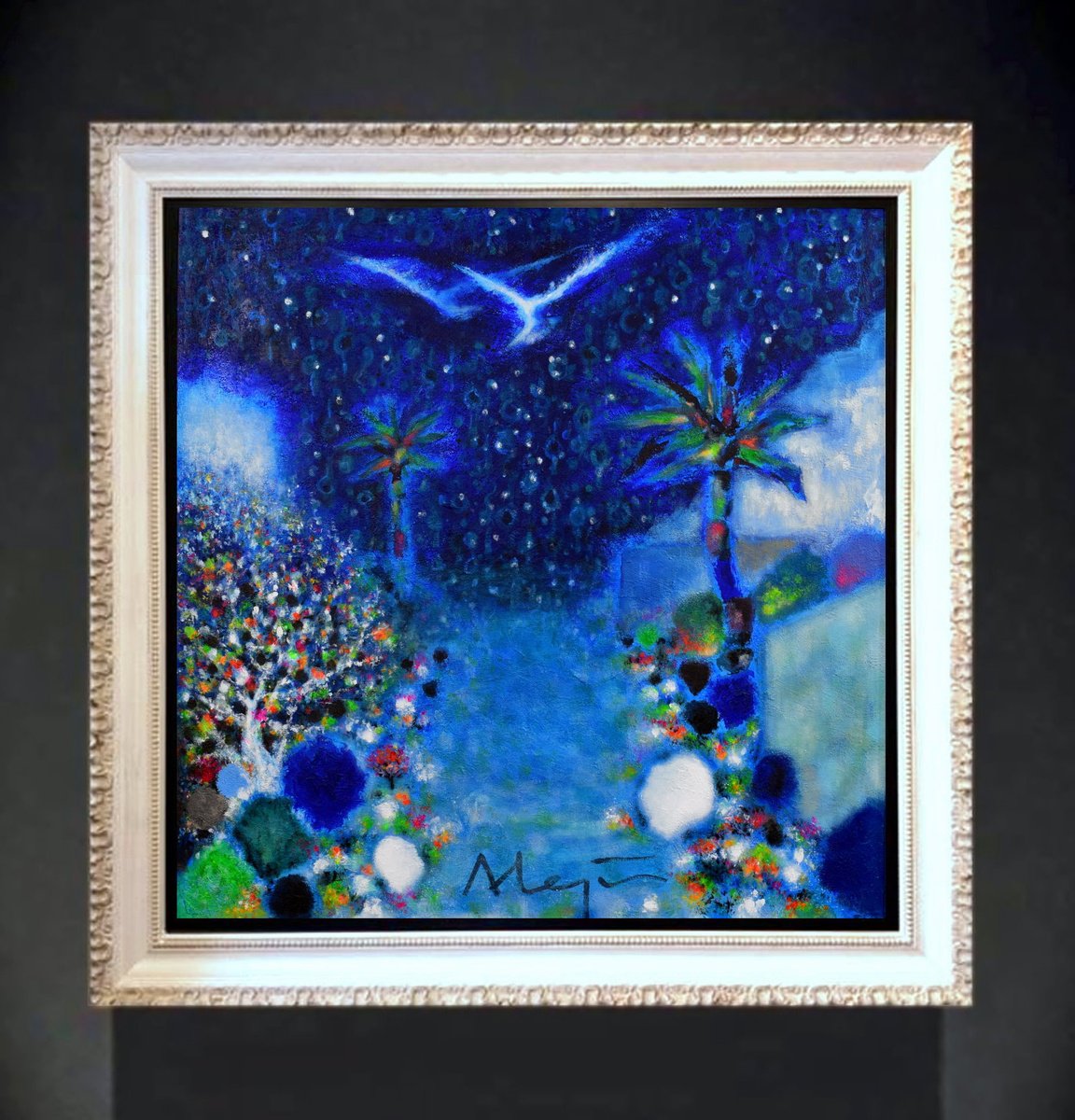 Impressionistic Landscape Acrylic Painting By Alejos, 39 X 39, Blue Paradise, Original Artwork