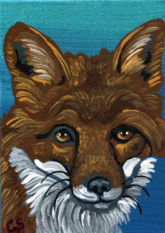 ACEO ATC Original Painting Canvas Art-Red Fox Wildlife -Carla Smale