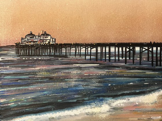 Malibu Beach Pier -  original  on canvas board