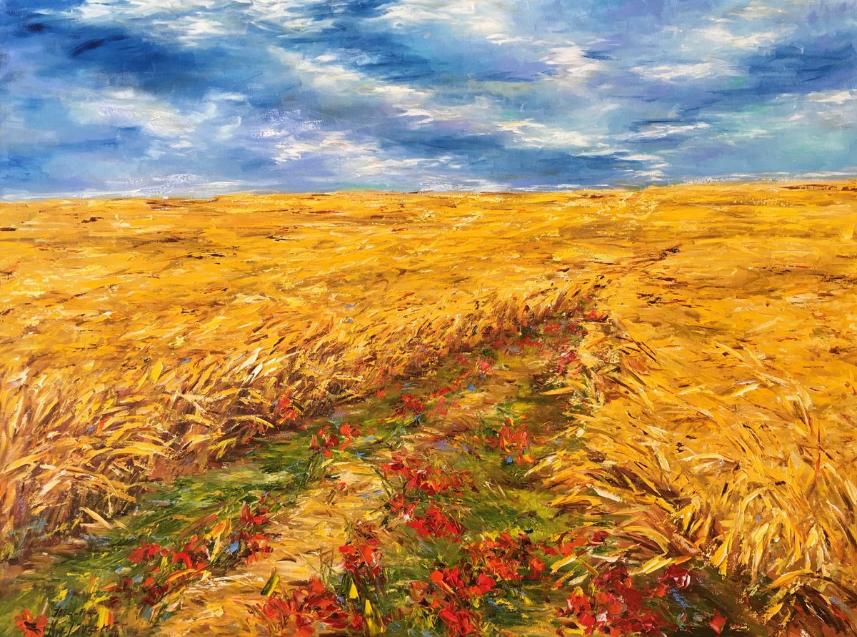 Impressionistic Landscape Oil Painting By Diana Malivani, 47 X 35, Juillet, Original Artwork