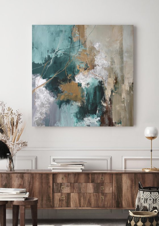 "Green Hill 2" Abstract emerald brown art