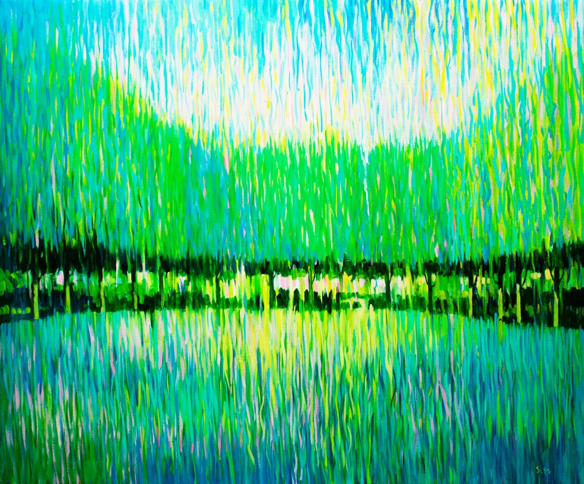 Impressionistic Landscape Oil Painting By Andrei Sitsko, 47 X 39, City Park Vii, Original Artwork