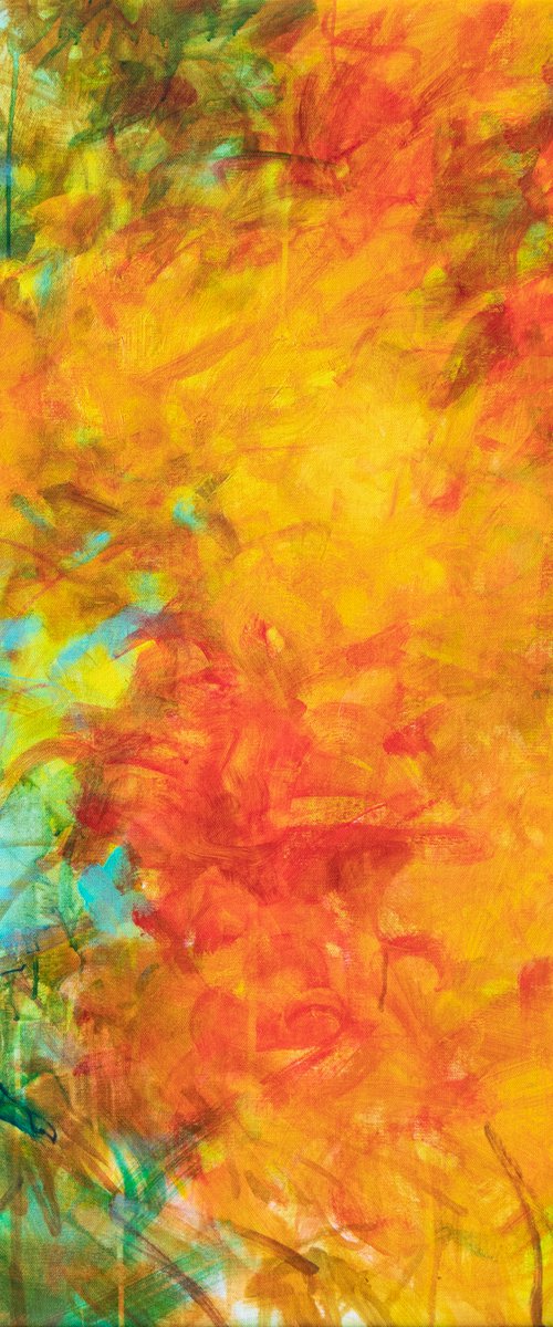 The four seasons : autumn symphony - ORIGINAL PAINTING One of a kind modern floral - contemporary nature - decorative abstract Orange green turquoise teal colorful joyful joyous by Fabienne Monestier