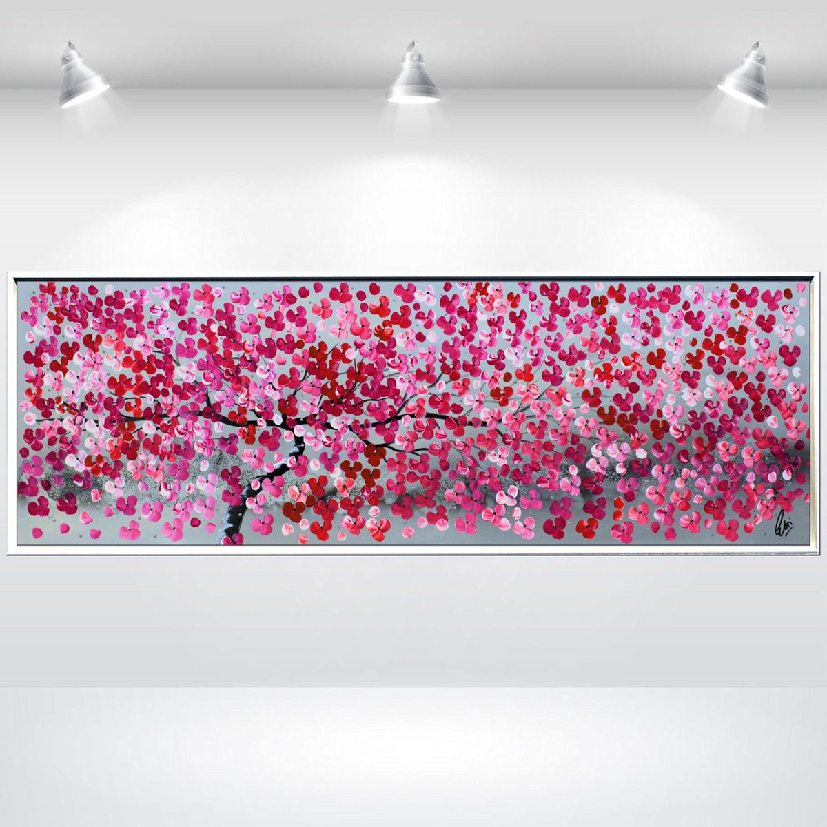 Abstract Botanical Acrylic Painting By Edelgard Schroer, 48 X 17, Happy Tree, Original Artwork