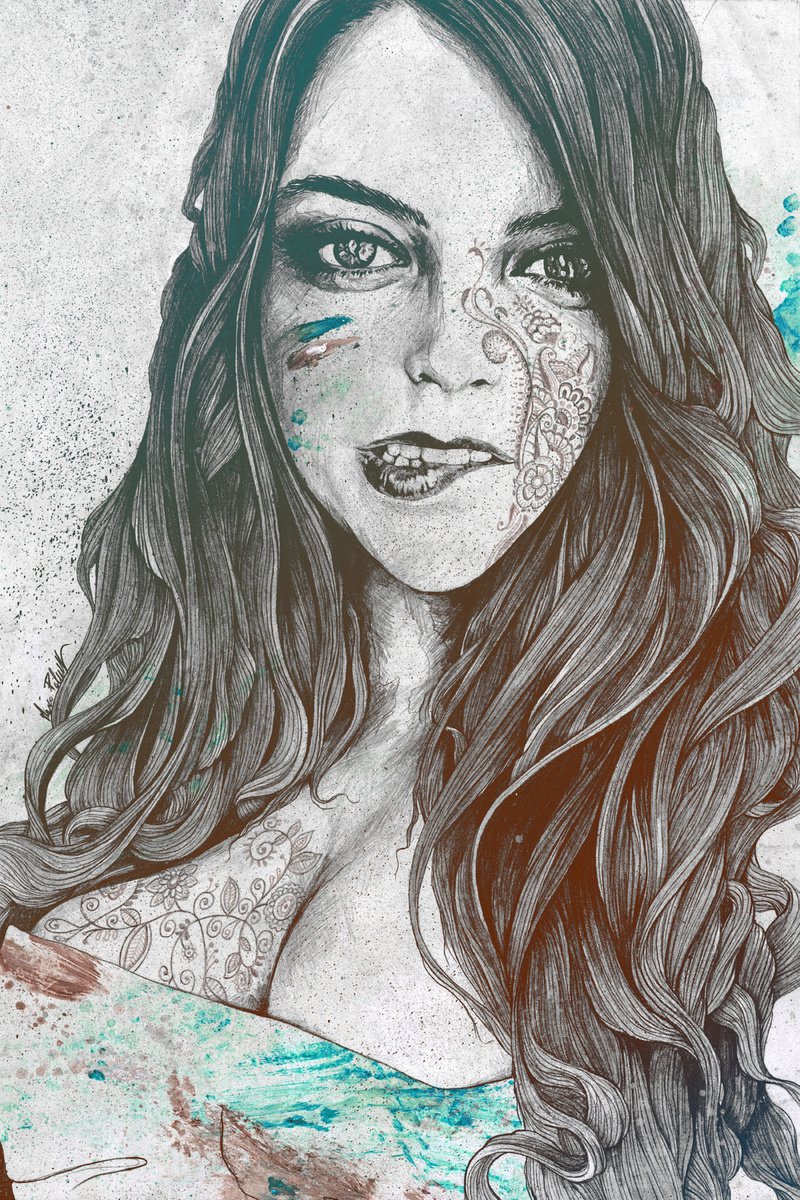 U-Turn: Turquoise | street art sexy female portrait | mandala tattoo woman pencil drawing... by Marco Paludet