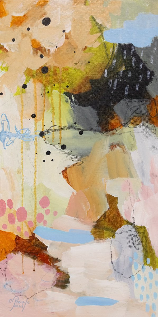 Expressive Landscape Acrylic Painting By Chantal Proulx, 10 X 20, Rejoins-Moi Pres Du..., Original Artwork