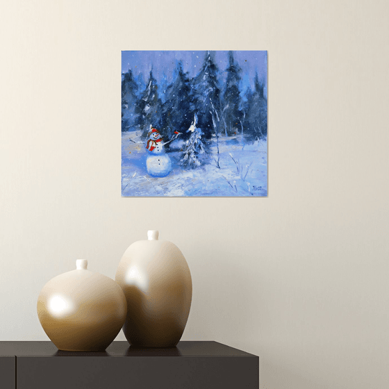 Snowman and Christmas trees