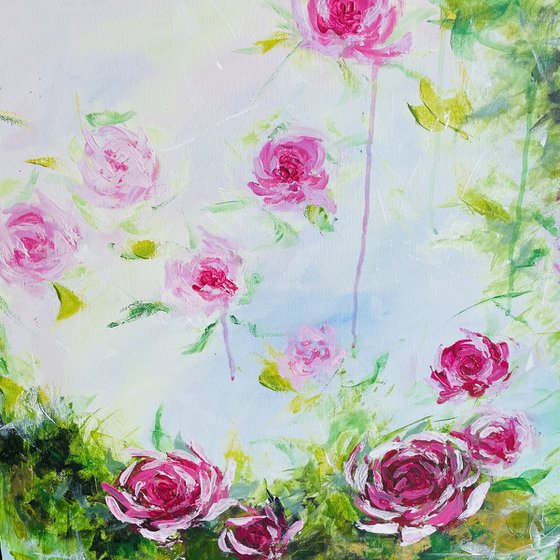 “Trailing roses” 100x100cm large acrylic