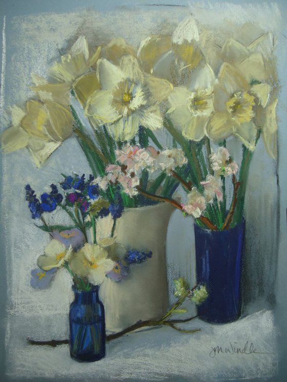 Spring Bouquets I (with blue glass)