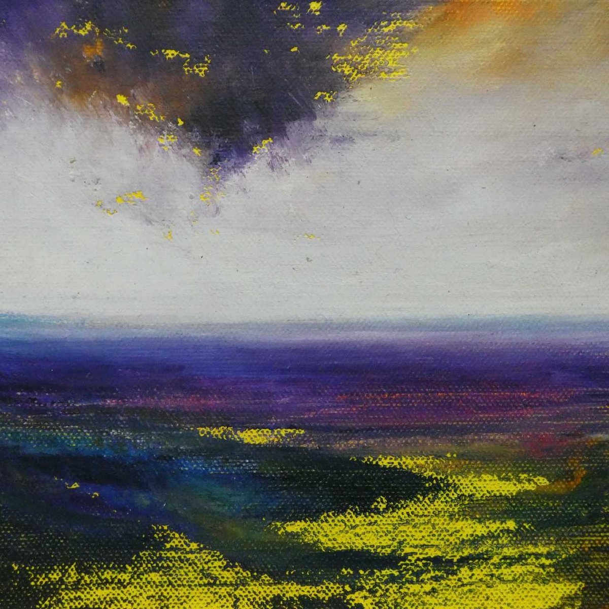 Expressive Landscape Acrylic Painting By Oconnart, 10 X 10", Purple Heather Moor England, Original Artwork