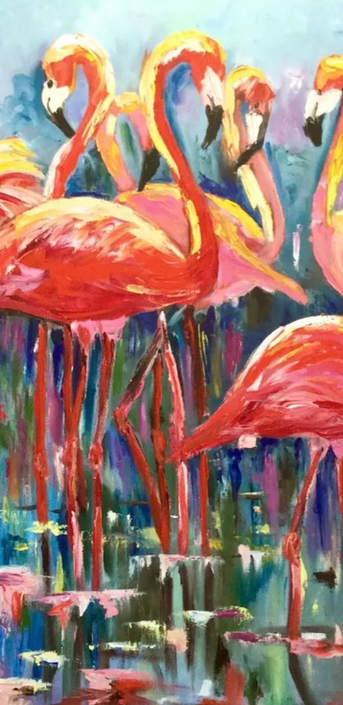 ORANGE FLAMINGOS by Olga Koval