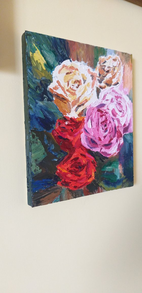 Roses, small impasto still life