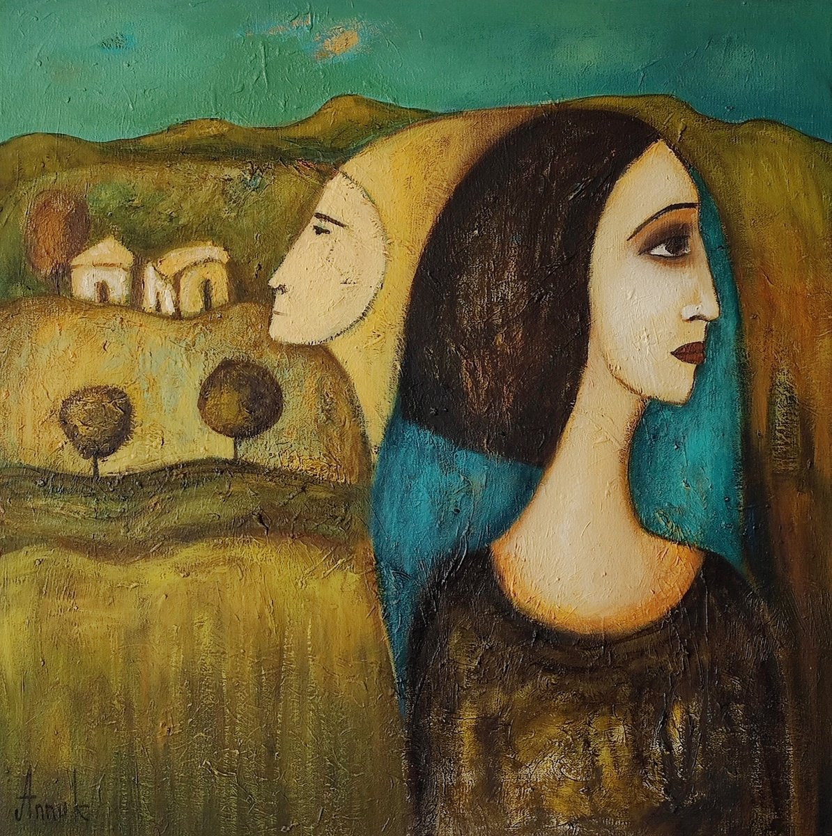 Impressionistic Portrait Oil Painting By Anna Soghomonyan, 20 X 20, The Call Of The Ancestors, Original Artwork