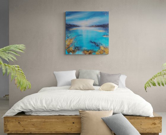 A beautiful large modern structured semi-abstract seascape painting "After the rain"