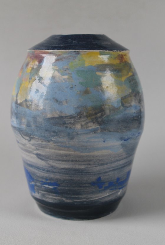 Vessel 2, handpainted with oxides underglazes.