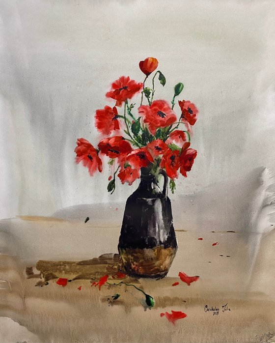 Watercolor “Still life. Poppies” perfect gift