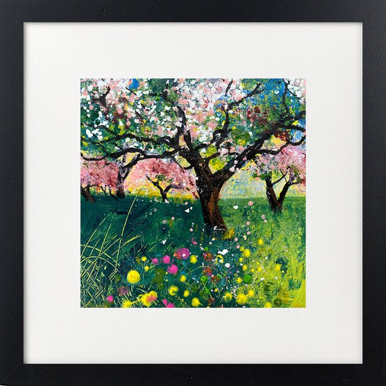 Flowers in orchard framed