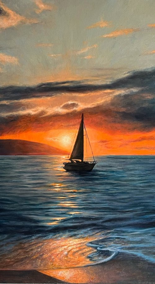 Sunset Sailboat by Valentina Ash