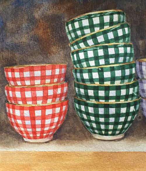 Chequered bowls in a row by Krystyna Szczepanowski