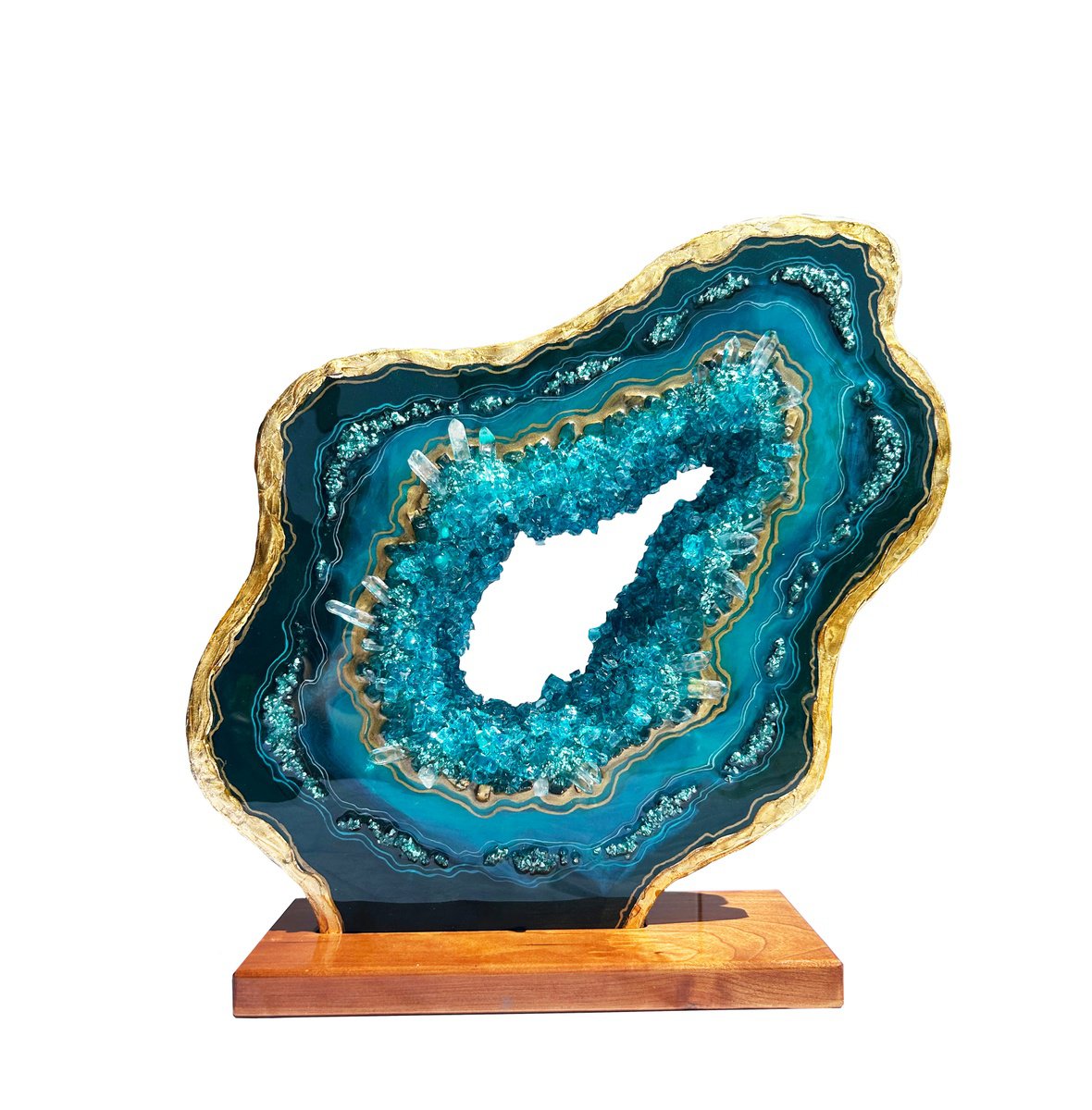Organic Still Life Sculpture By Alexandra Dobreikin, 16 X 16, Geode Slice Malachite, Original Artwork
