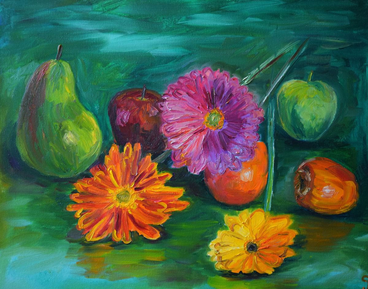 Still-life with flowers and fruits by Kate Grishakova