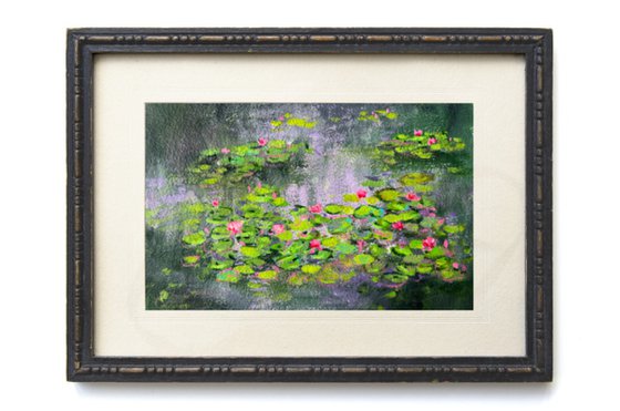 Water lily pond on handmade paper