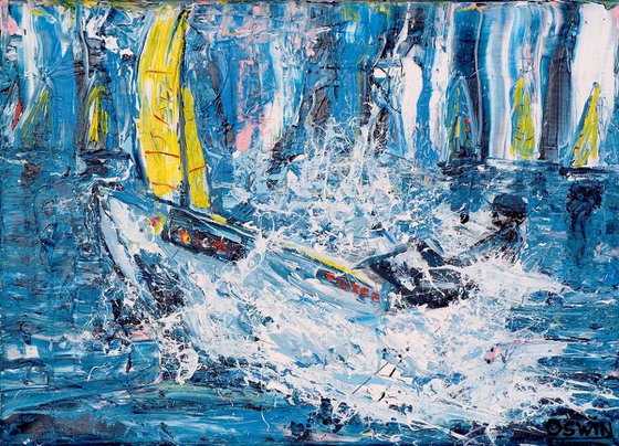 Painting: I AM SAILING - 50 x 70 cm - 19.7" x 27.56" - Sailboat by Oswin Gesselli