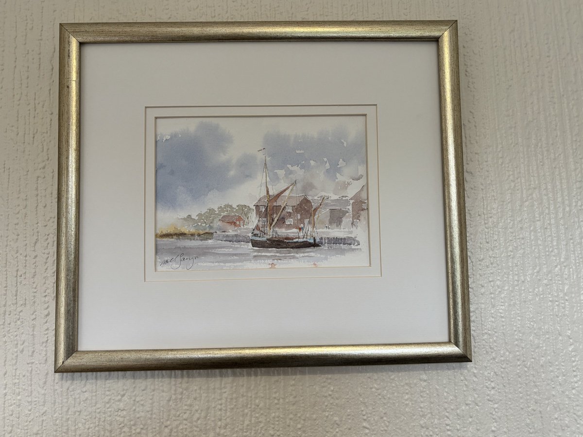 Impressionistic Landscape Watercolour By Noel Sawyer, 9 X 7", Thames Barge 