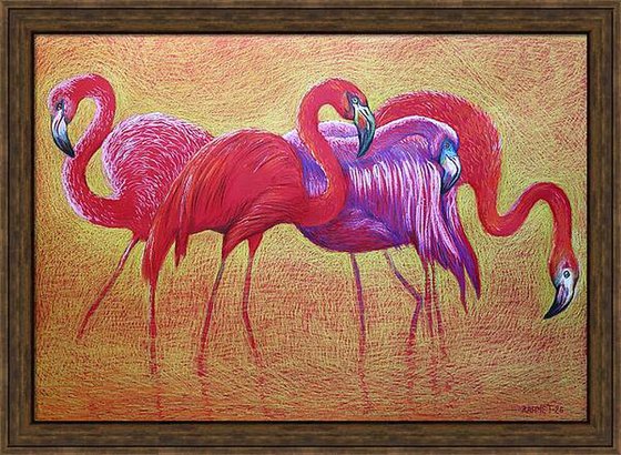 Flamingo on Gold -Blazing Gradient