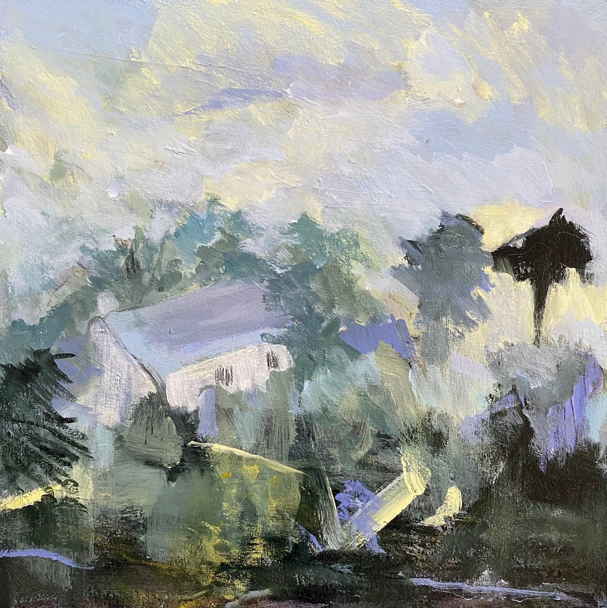 Expressive Landscape Acrylic Painting By Nikki Wheeler, 20 X 20", Early Light, September, Original Artwork