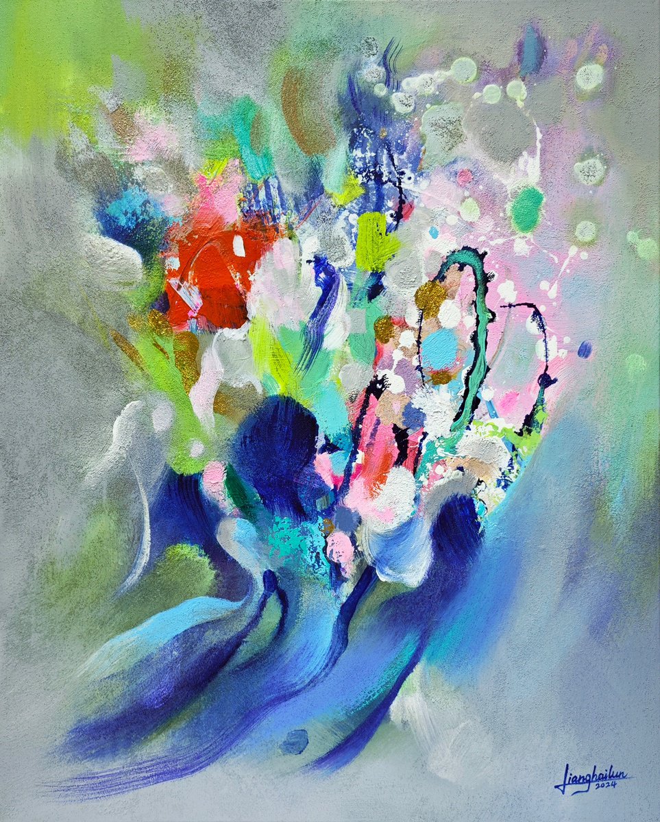 Abstract Acrylic Painting By Liang Hailun, 26 X 32", N°235, Original Artwork